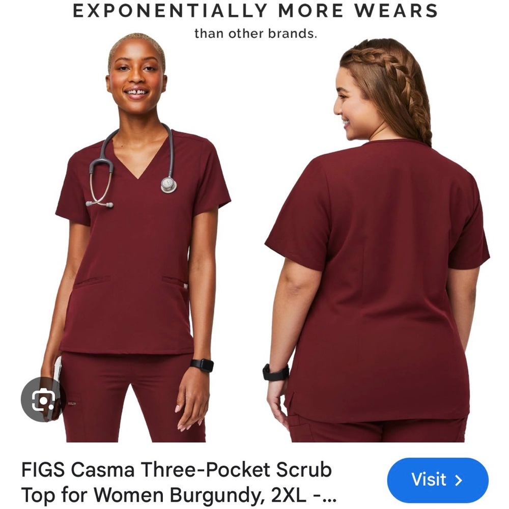 FIGS Casma Three-Pocket Scrub Top for Women Burgundy